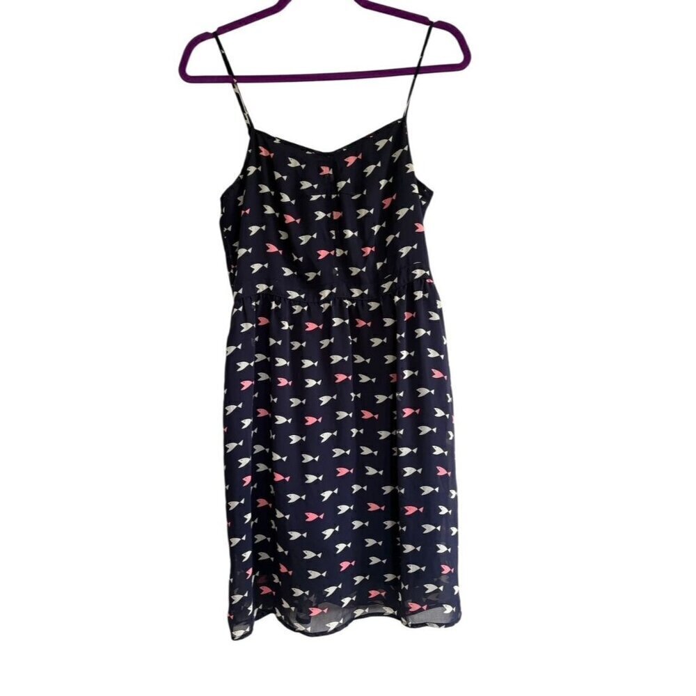 Maison Jules Fish Novelty Print Adjustable Strap Navy Blue Dress Small
